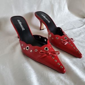 Red kitten heel mules
